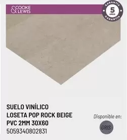 Oferta de PVC - Suelo Vinílico Loseta Pop Rock Beige Pvc 2mm 30x60 en Brico Depôt