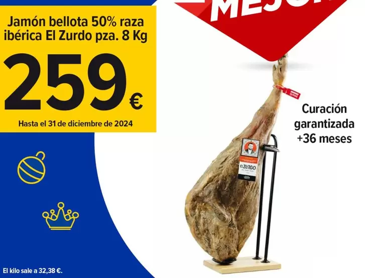 Oferta de El Zurdo - Jamon Bellota 50% Raza Iberica por 259€ en Cash Fresh