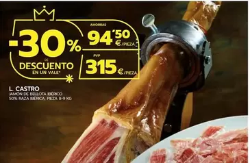 Oferta de Lisardo Castro - Jamon De Bellota Iberica 50% Raza Iberica por 315€ en BM Supermercados