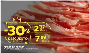 Oferta de Sierra De Gredos - Paleta Iberica De Bellota 50-75% Raza Iberica  por 7,89€ en BM Supermercados