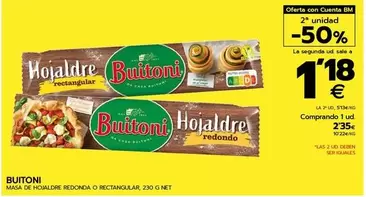 Oferta de Buitoni - Masa De Hojaldre Redonda O Rectangular por 2,35€ en BM Supermercados