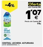 Oferta de Central Lechera Asturiana - Leche Semidesnatada por 1,11€ en BM Supermercados