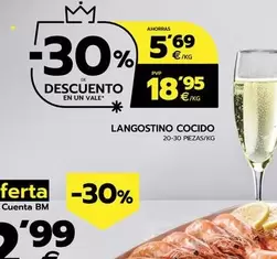 Oferta de Langostino Cocido por 18,95€ en BM Supermercados