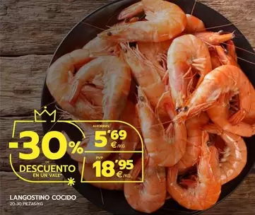 Oferta de Langostino Cocido por 18,95€ en BM Supermercados