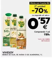 Oferta de ViveSoy - Bebida De Soja, De Avena O De Almendras por 1,89€ en BM Supermercados