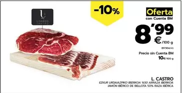 Oferta de Lisardo Castro - Jamón Ibérico De Bellota 50% Raza Ibérica por 8,99€ en BM Supermercados