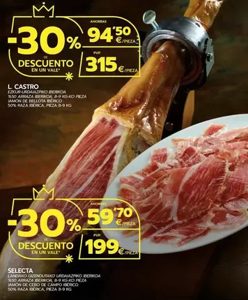 Oferta de Selecta - Jamón De Cebo De Campo Ibérico 50% Raza Ibérica por 199€ en BM Supermercados