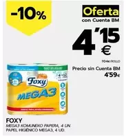 Oferta de Foxy - Papel Higienico Mega3 por 4,15€ en BM Supermercados