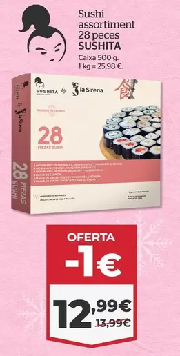 Oferta de Sushita - Sushi Surtido 28 Piezas por 12,99€ en La Sirena