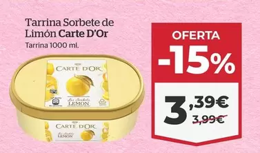 Oferta de Carte d'Or - Tarrina Sorbete De Limon por 3,39€ en La Sirena