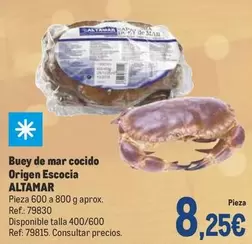 Oferta de Altamar - Buey De Mar Cocido Origen Escocia por 8,25€ en Makro