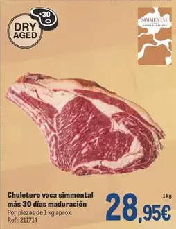 Oferta de Chuletero Vaca Simmental Mas 30 Días Maduracion por 28,95€ en Makro