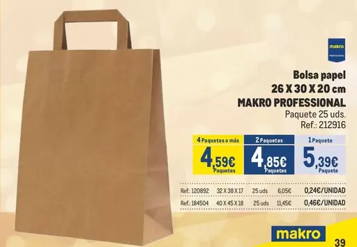 Oferta de Makro - Bolsa Papel 26 X 30 X 20 Cm por 5,39€ en Makro