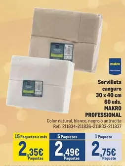 Oferta de Makro - Professional Servilleeta Canguro 30 X 40 Cm por 2,75€ en Makro