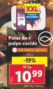 Oferta de Patas De Pulpo Cocido por 10,99€ en Lidl