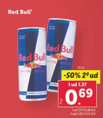 Oferta de Red Bull - 25 Cl por 1,37€ en Lidl