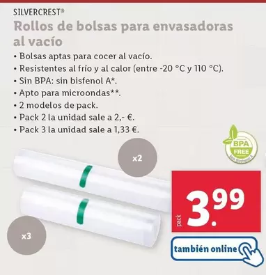 Oferta de SilverCrest - Rollos De Bolsas Para Envasadoras Al Vacío por 3,99€ en Lidl