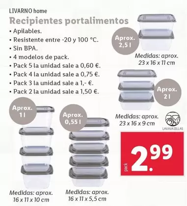 Oferta de Livarno Home - Recipientes Portalimentos por 2,99€ en Lidl