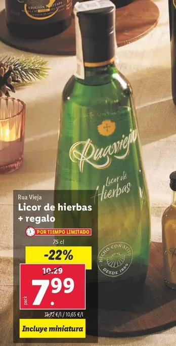 Oferta de Rua Vieja - Licor De Hierbas + Regalo por 7,99€ en Lidl