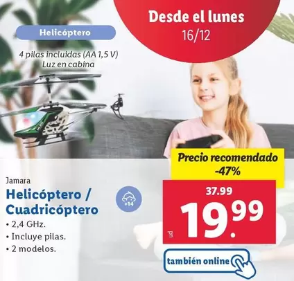 Oferta de Jamara - Helicóptero / Cuadricóptero por 19,99€ en Lidl