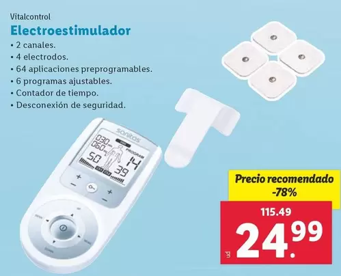 Oferta de Vitalcontrol - Electrostimulador por 24,99€ en Lidl