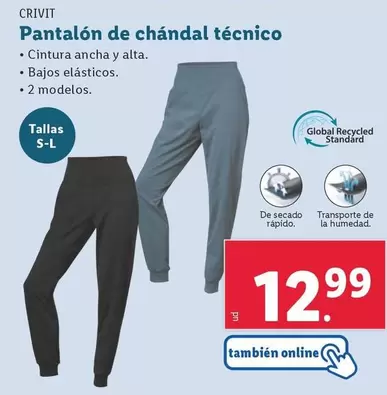 Oferta de Crivit - Pantalón De Chándal Técnico por 12,99€ en Lidl