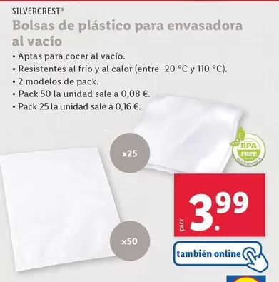 Oferta de SilverCrest - Bolsas De Plastico Para Envasadora Al Vacio por 3,99€ en Lidl