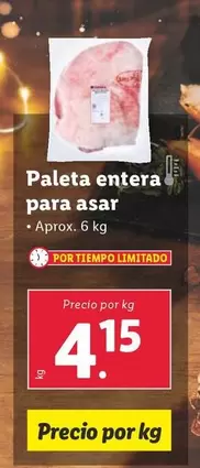 Oferta de Paleta Entera Para Asar por 4,15€ en Lidl