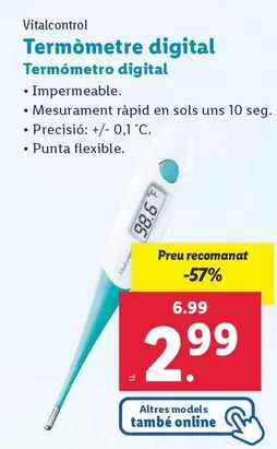 Oferta de Vitalcontrol - Termometro Digital por 2,99€ en Lidl