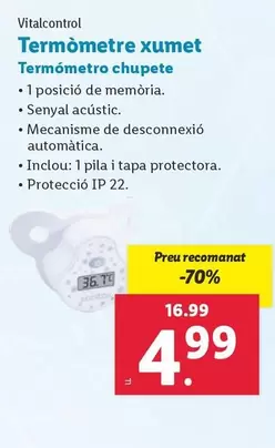 Oferta de Vitalcontrol - Termometro Chupete por 4,99€ en Lidl