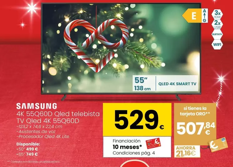 Oferta de Samsung - Tv Oled 4k 55Q60D por 529€ en Eroski