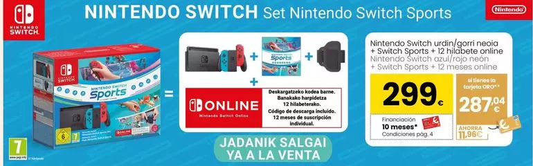 Oferta de Nintendo - Switch Azul/Rojo Neón + Switch Sports + 12 Meses Online por 299€ en Eroski