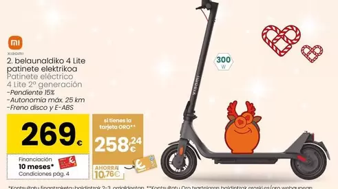 Oferta de Xiaomi - Patinete Eléctrico 4 Lite 2ª Generación por 269€ en Eroski