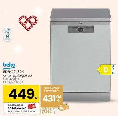 Oferta de Beko - Lavavajillas BDFN26430X por 449€ en Eroski