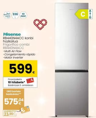 Oferta de Hisense - Frigorifico Combi RB4140N4ACC por 599€ en Eroski