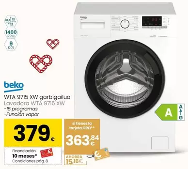 Oferta de Beko - Lavadora WTA 9715 XW por 379€ en Eroski