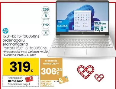 Oferta de HP - Portatil 15,6" 15-FD0050NS por 319€ en Eroski