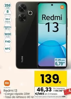 Oferta de Xiaomi - Redmi 13 por 139€ en Eroski