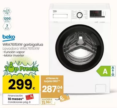 Oferta de Beko - Lavadora WRA7615XW por 299€ en Eroski