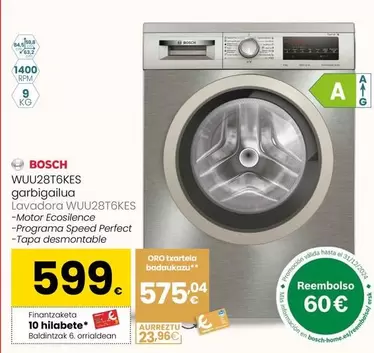 Oferta de Bosch - Lavadora WUU28T6KES por 599€ en Eroski