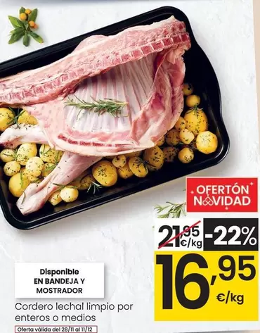 Oferta de Cordero Lechal Limpio Por Enteros O Mendios por 16,95€ en Eroski