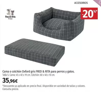 Oferta de Rita - Cama O Colchón Oxford Gris Fred &  Para Perros Y Gatos por 35,96€ en El Corte Inglés