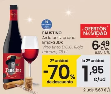 Oferta de Faustino - Vino Tinto D.O.C. Rioja Crianza por 6,49€ en Eroski