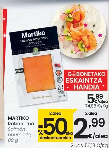 Oferta de Martiko - Salmon Ahumado por 5,99€ en Eroski