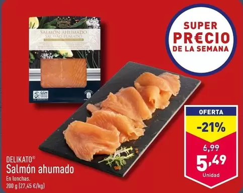 Oferta de Delikato - Salmón Ahumado  por 5,49€ en ALDI