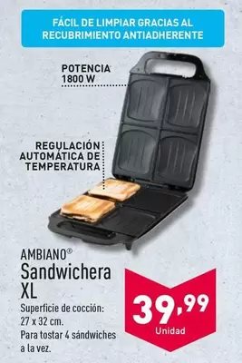 Oferta de Ambiano - Sandwichera XL  por 39,99€ en ALDI