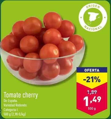 Oferta de Tomate Cherry por 1,49€ en ALDI