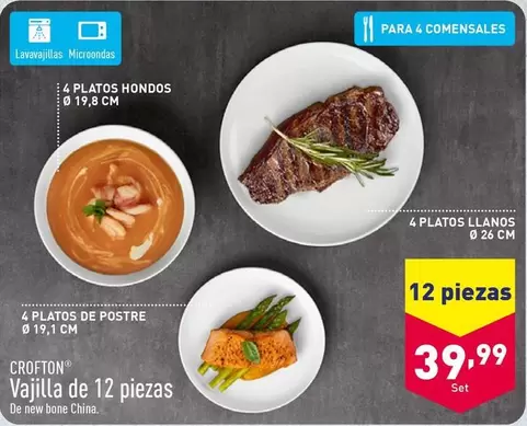 Oferta de Crofton - Vajilla De 12 Piezas por 39,99€ en ALDI