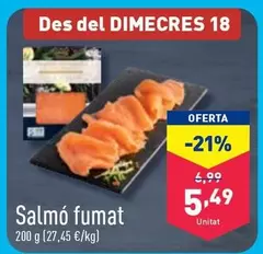 Oferta de Salmó Fumat por 5,49€ en ALDI