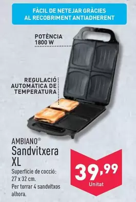 Oferta de Ambiano - Sandvitxera Xl por 39,99€ en ALDI